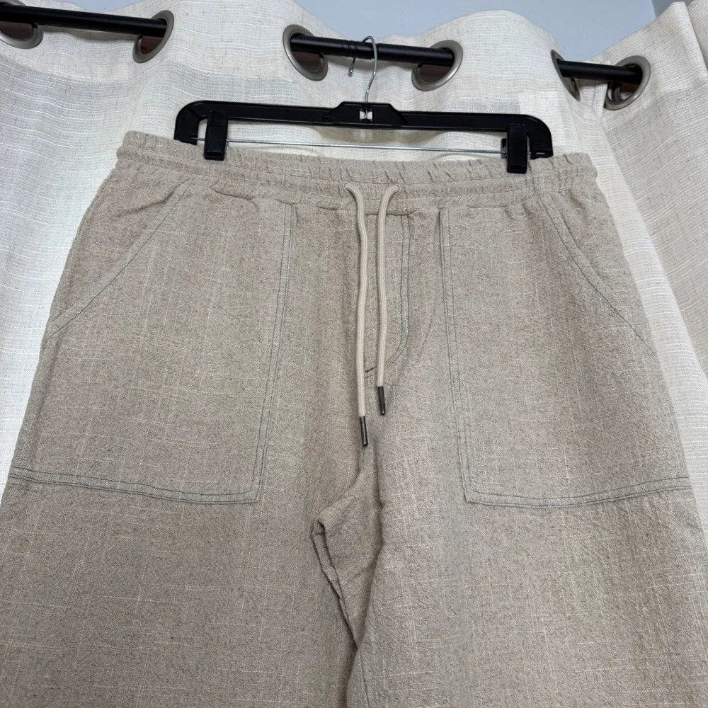32 Bar Blues Drifter Cotton‎ Linen Blend Pants Drawstring Tan Men's Size Medium
